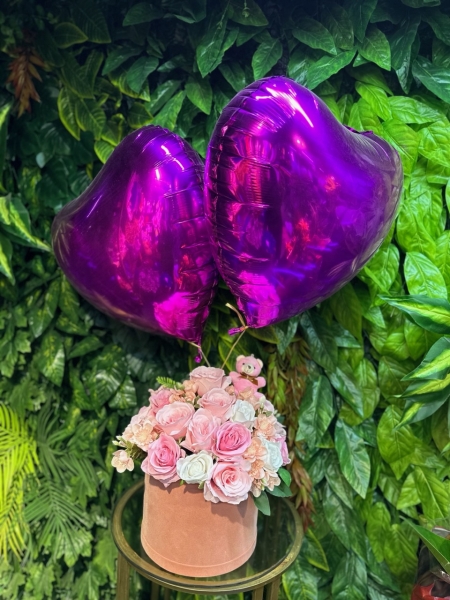 Uçan Balonlu Pembe Kadife Kutu